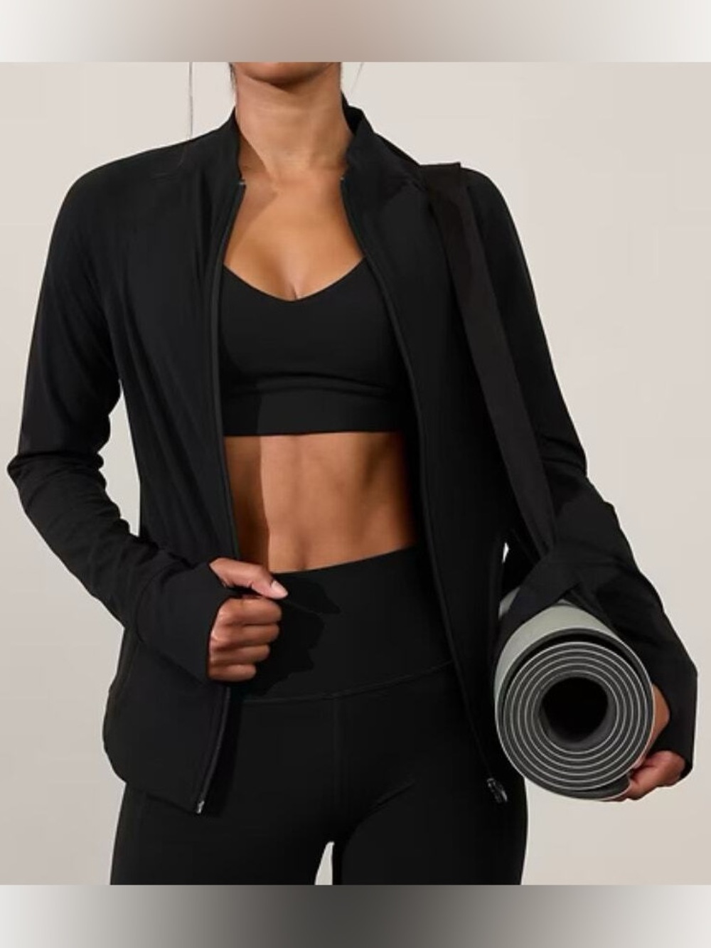 Athleta Womans Salutation Jacket Full Zip Soft Stretch Long Sleeve Black